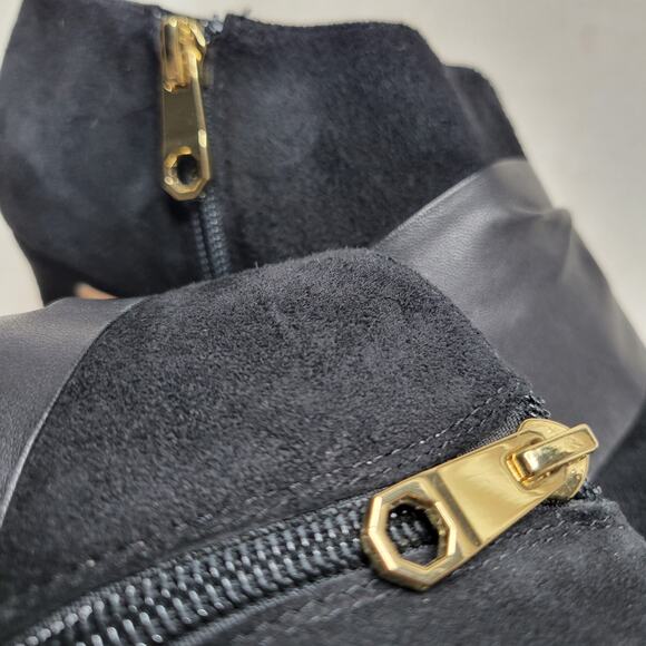 Louis et Cie Idola Suede Leather Bow Peep Toe High Heeled Gold Zip Bootie✨️8.5 - Picture 9 of 16